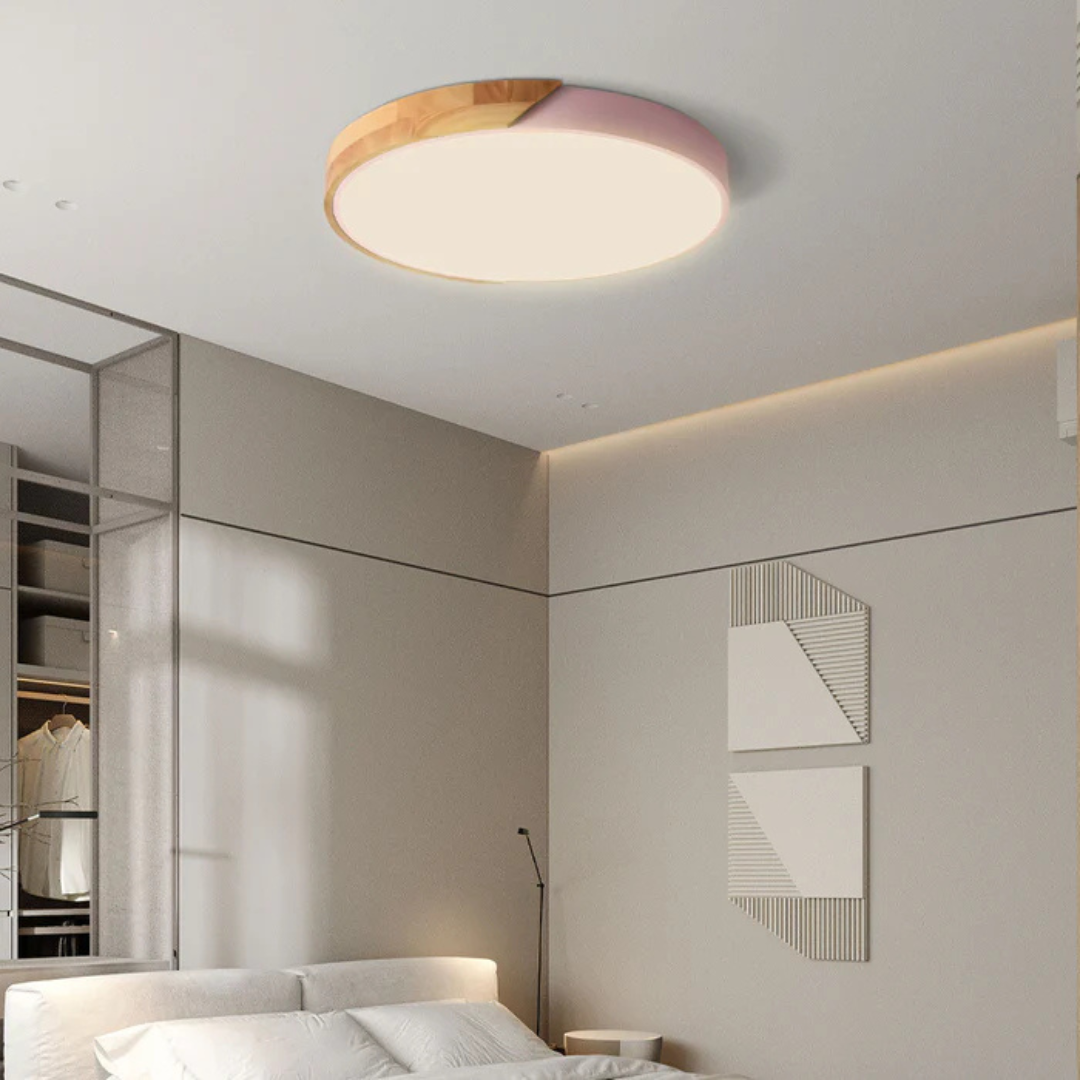 Skandynawska drewniana lampa sufitowa LED