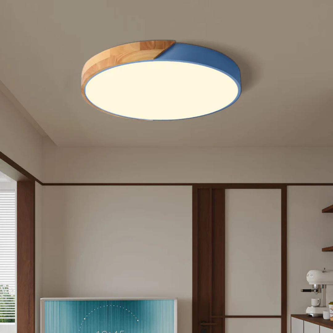 Skandynawska drewniana lampa sufitowa LED