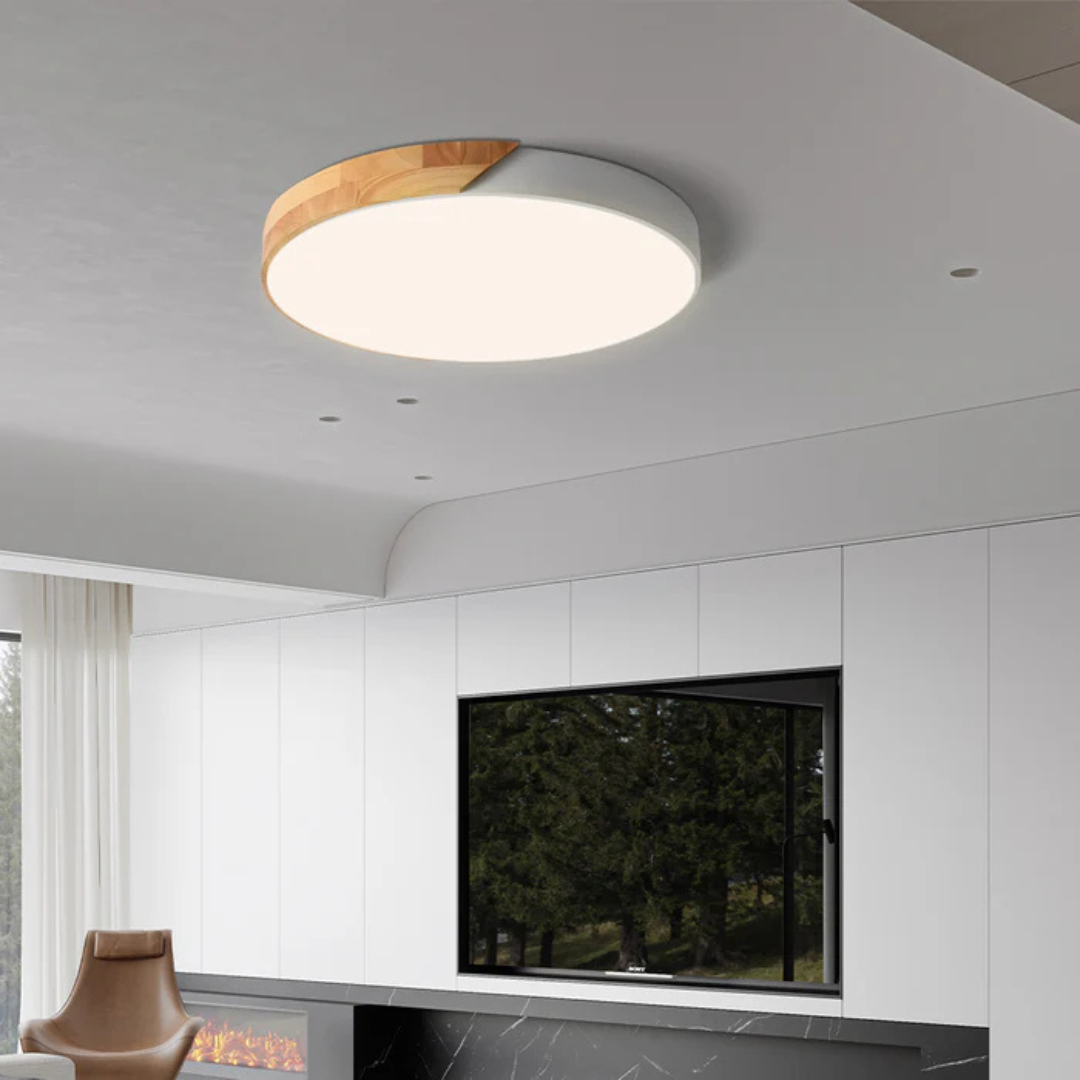 Skandynawska drewniana lampa sufitowa LED