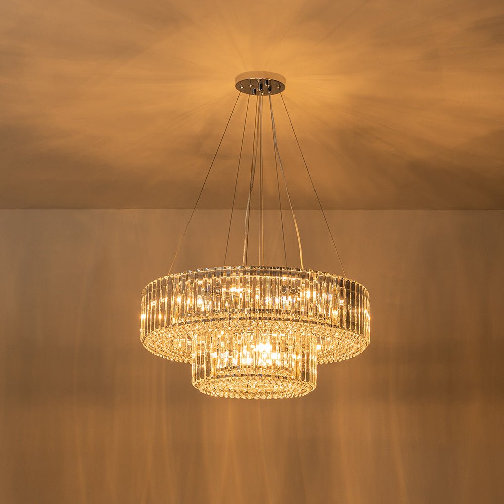 Dwupoziomowy Kryształowy żyrandol z 12 światłami | Lampa Sufitowa do Salonu