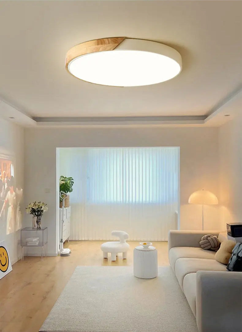 Sufitowa Lampa LED w Stylu Drewna z Pierścieniem