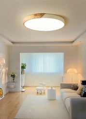 Sufitowa Lampa LED w Stylu Drewna z Pierścieniem