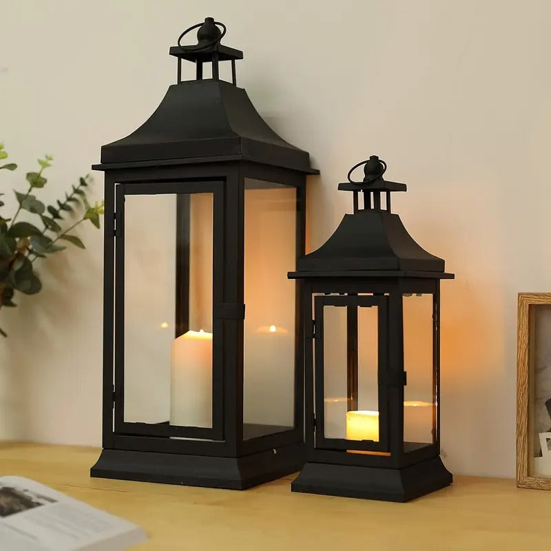 Zestaw Dwóch Metalowych Zewnętrznych Lampionów na Świece